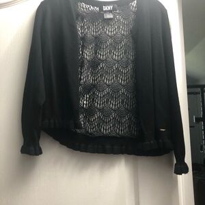 DKNY Black Open-Front Cardigan with Lace Panel